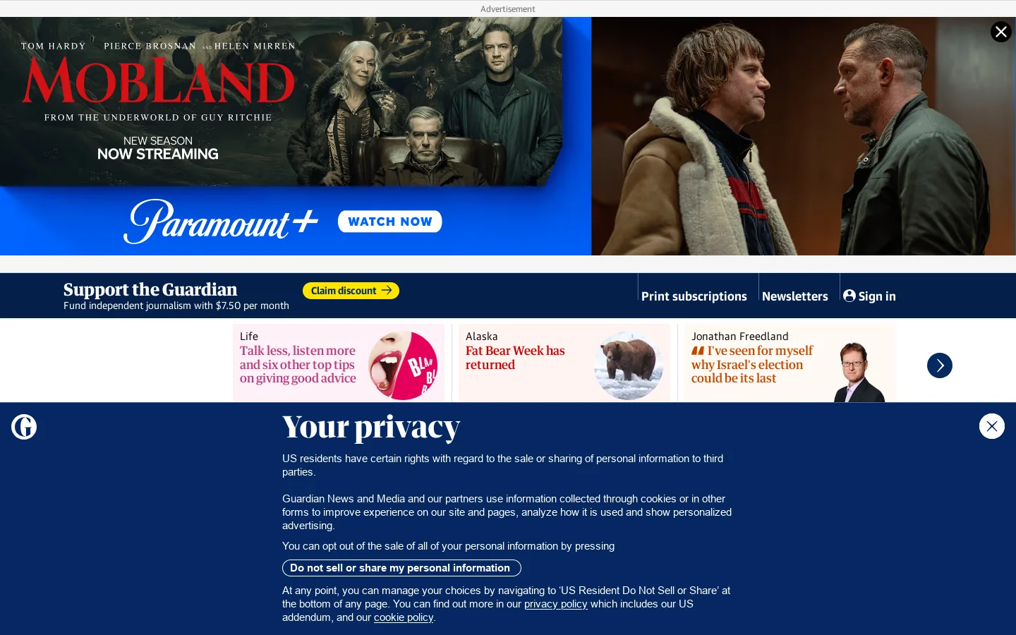 Latest news, sport and opinion from the Guardian Homepage screenshot