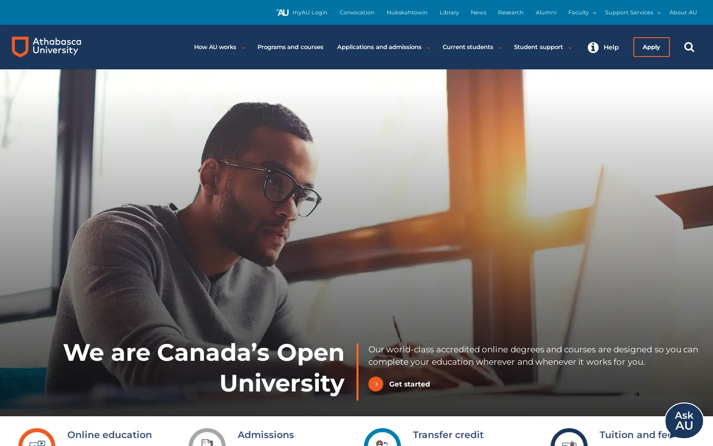 Athabasca University Homepage screenshot