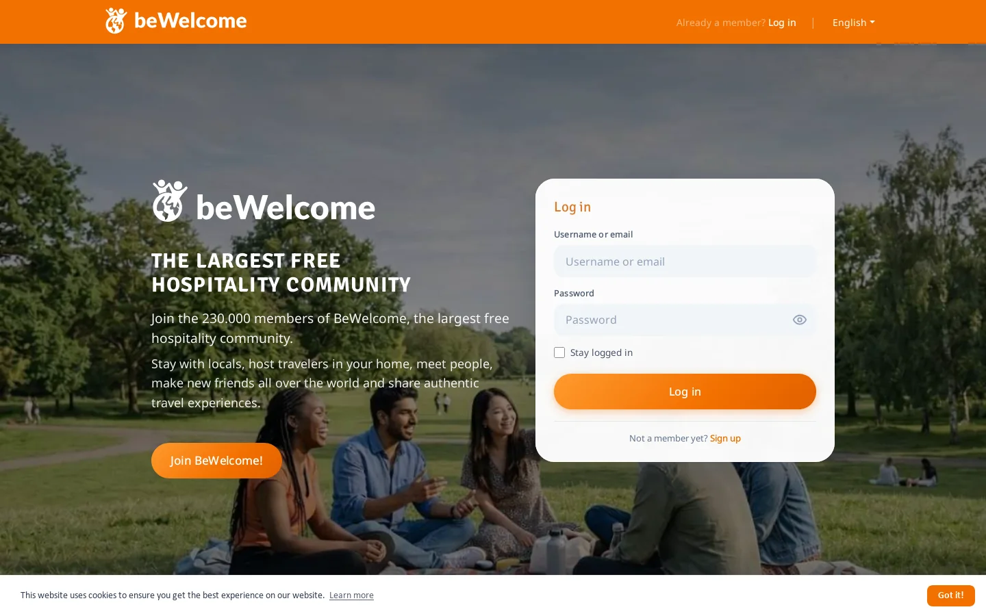 BeWelcome Homepage screenshot