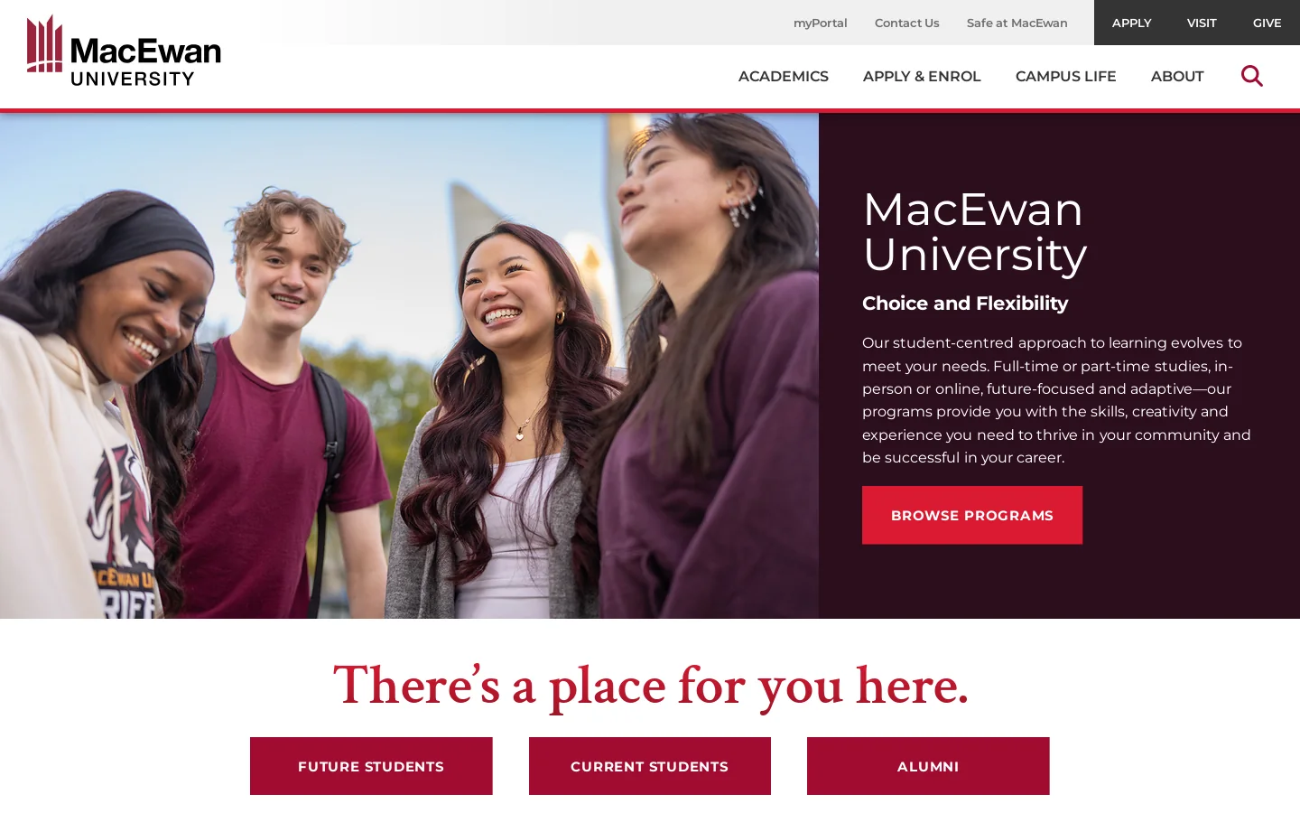 MacEwan University Homepage screenshot
