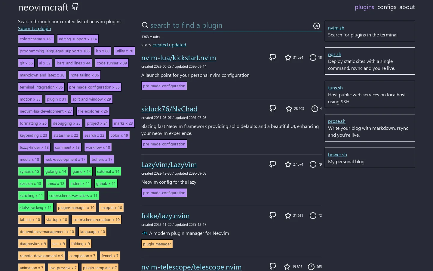 neovimcraft Homepage screenshot