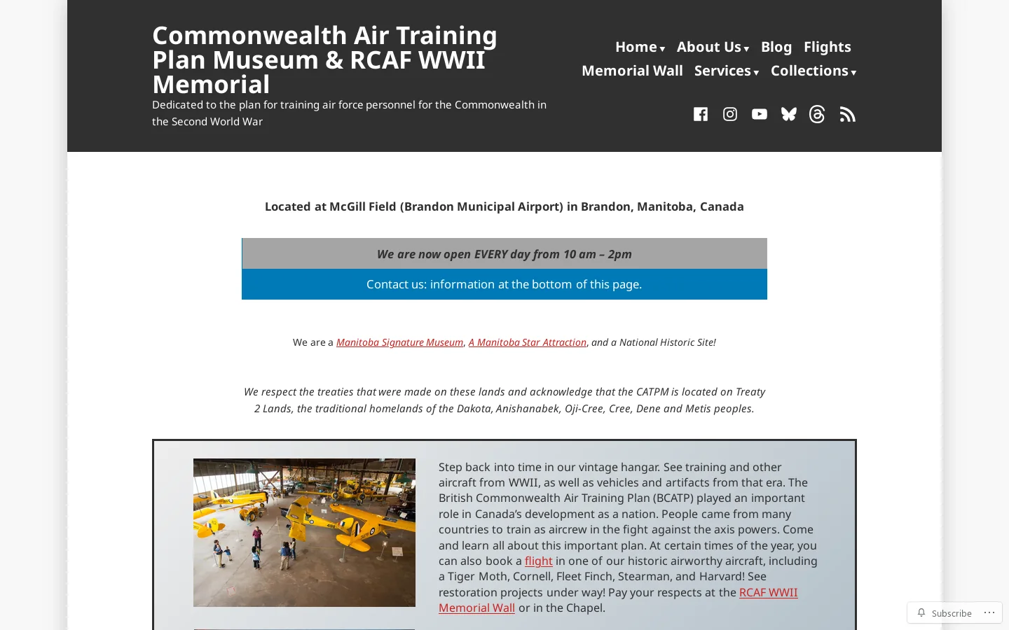 Commonwealth Air Training Plan Museum & RCAF WWII Memorial – Dedicated to the plan for training air force personnel for the Commonwealth in the Second World War Homepage screenshot