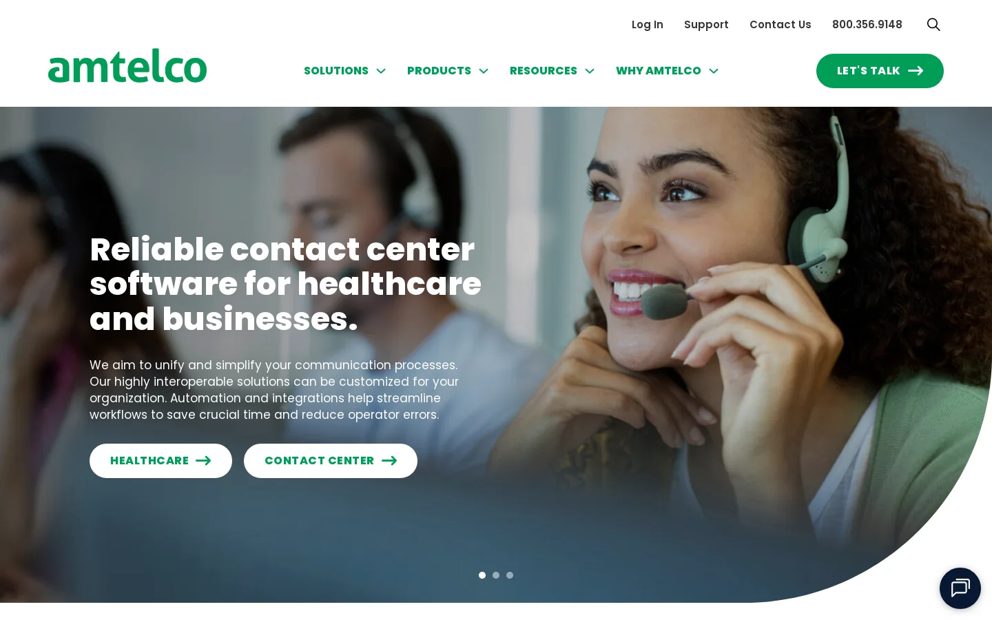 Amtelco Homepage screenshot