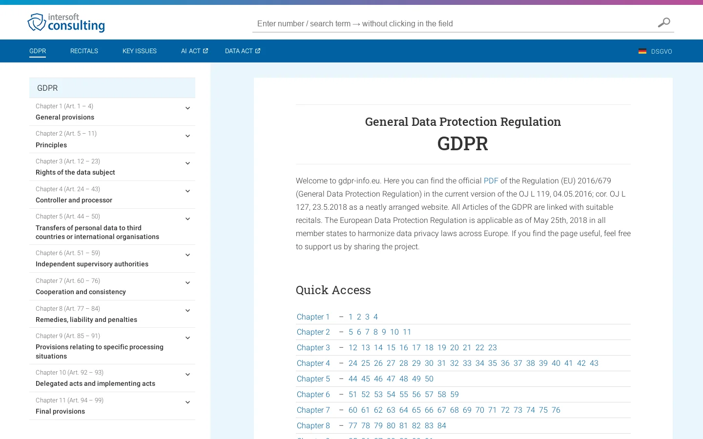 General Data Protection Regulation (GDPR) – Legal Text Homepage screenshot