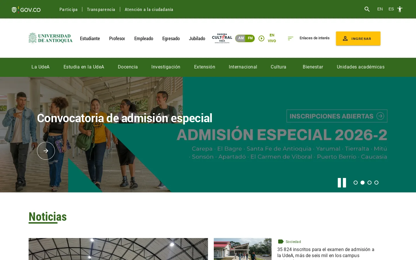 Universidad de Antioquia Homepage screenshot