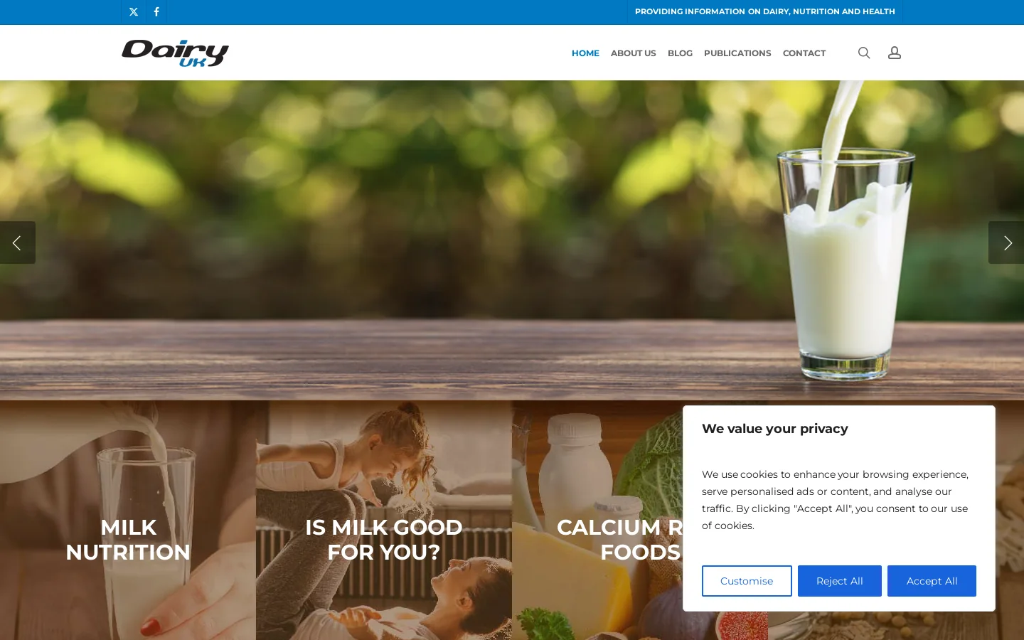 Dairy UK - information on milk, dairy products, nutrition and health Homepage screenshot