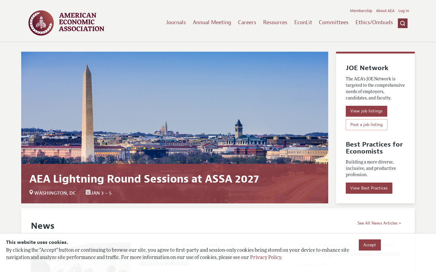 American Economic Association Homepage screenshot