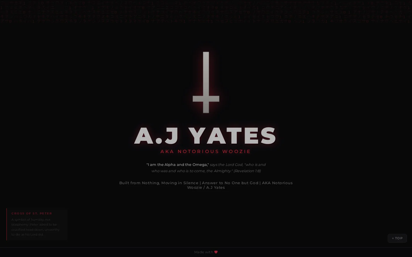 A.J Yates Homepage screenshot