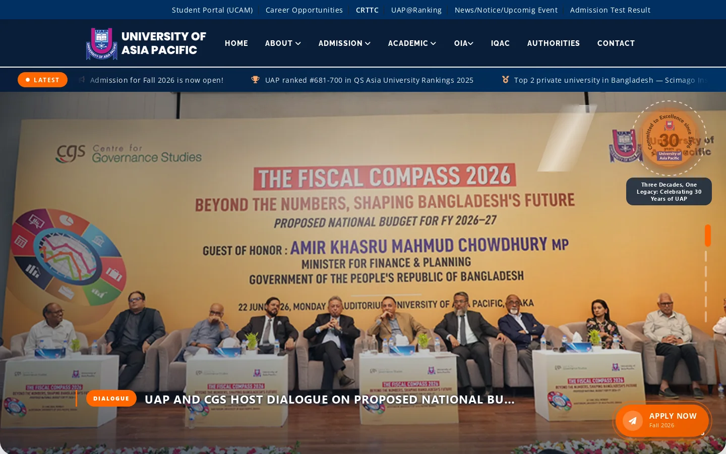University of Asia Pacific - UAP Homepage screenshot