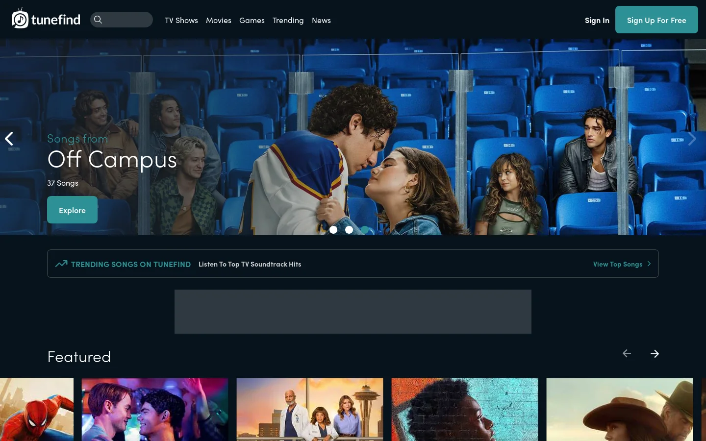 Tunefind Homepage screenshot