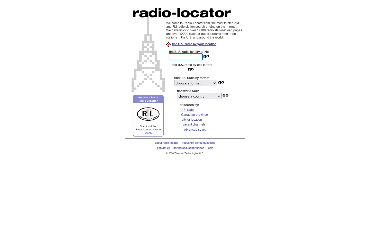 Radio-Locator.com Homepage screenshot