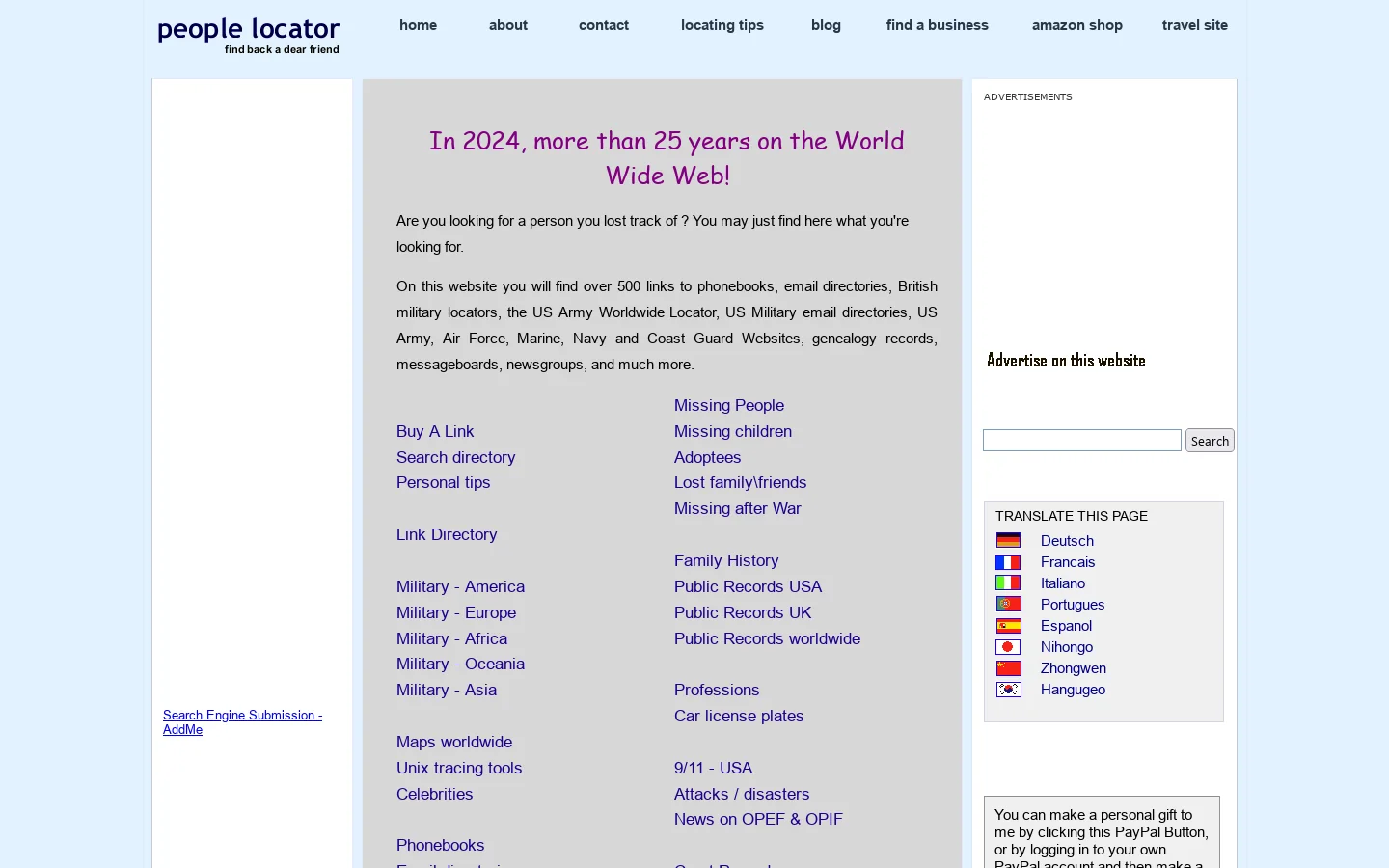 People Locator - Find Back a Dear Friend - military locators,public records,phonebooks,email search Homepage screenshot