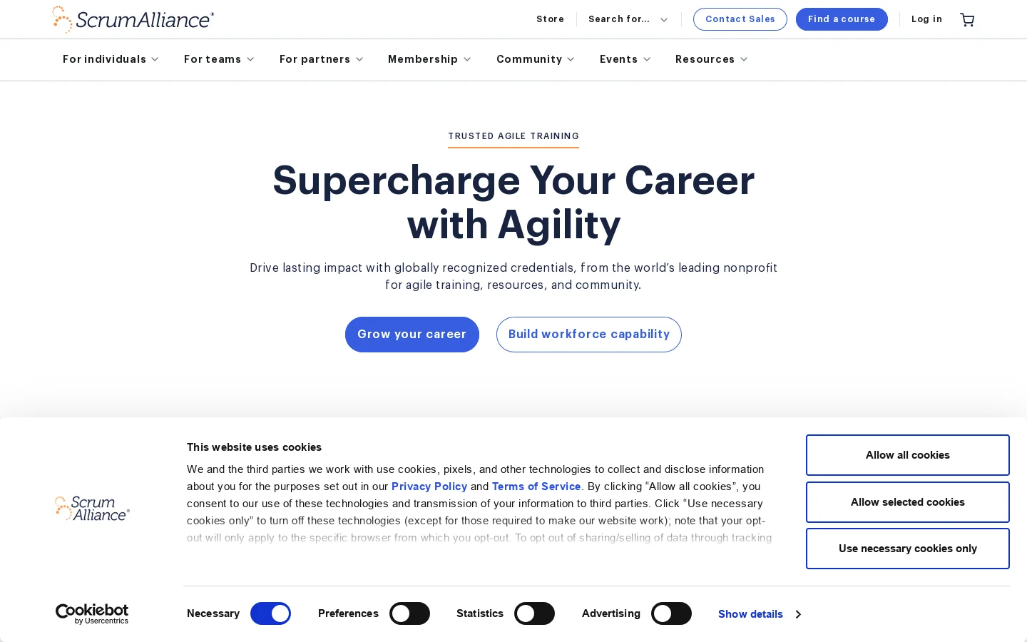 Scrum Alliance Homepage screenshot