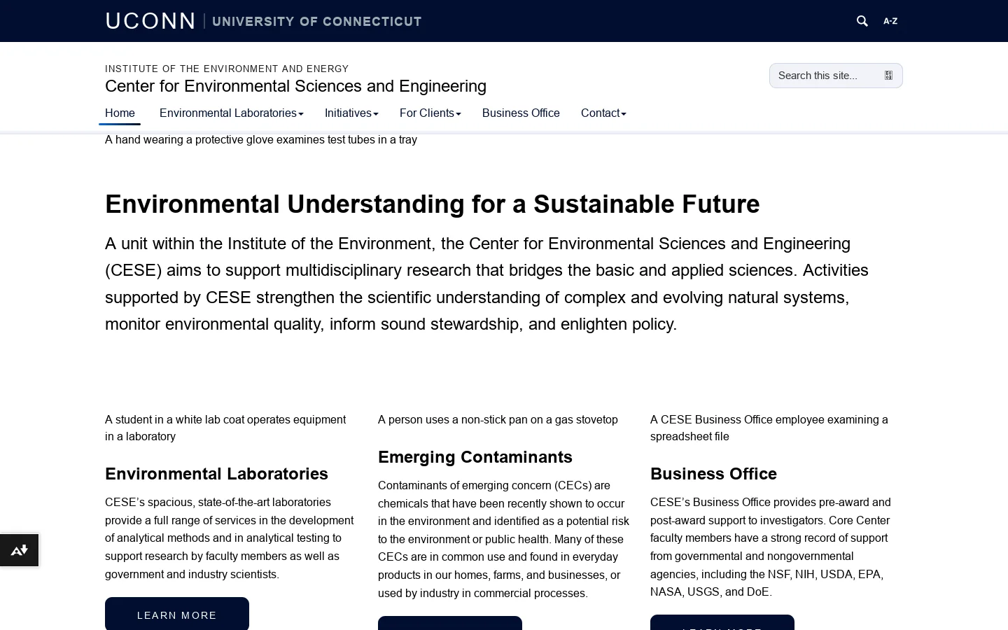 Home | Center for Environmental Sciences and Engineering | Institute of the Environment and Energy | University of Connecticut Homepage screenshot