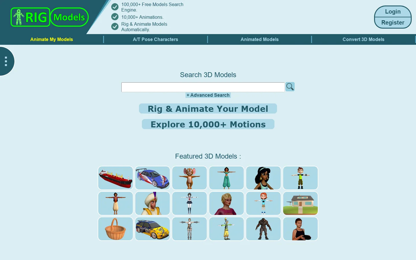 3D Search Engine Homepage screenshot