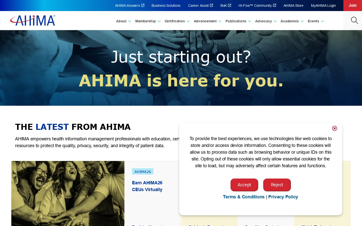AHIMA Home Homepage screenshot