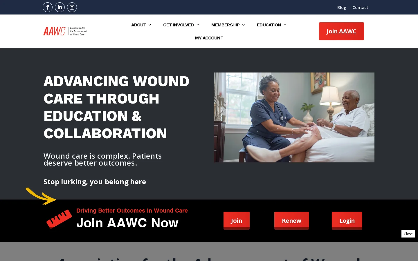 AAWC | Advancing Wound Care Through Education & Collaboration Homepage screenshot