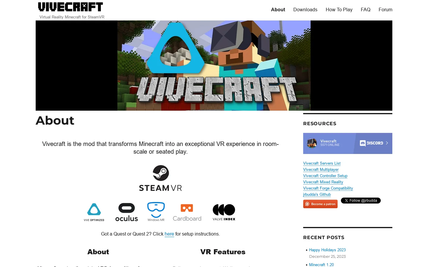 Vivecraft Homepage screenshot