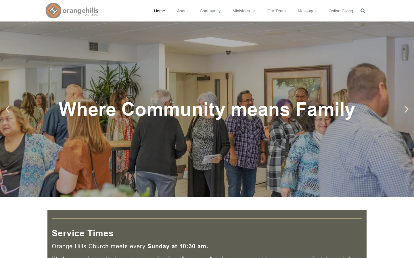 Orange Hills Church Homepage screenshot