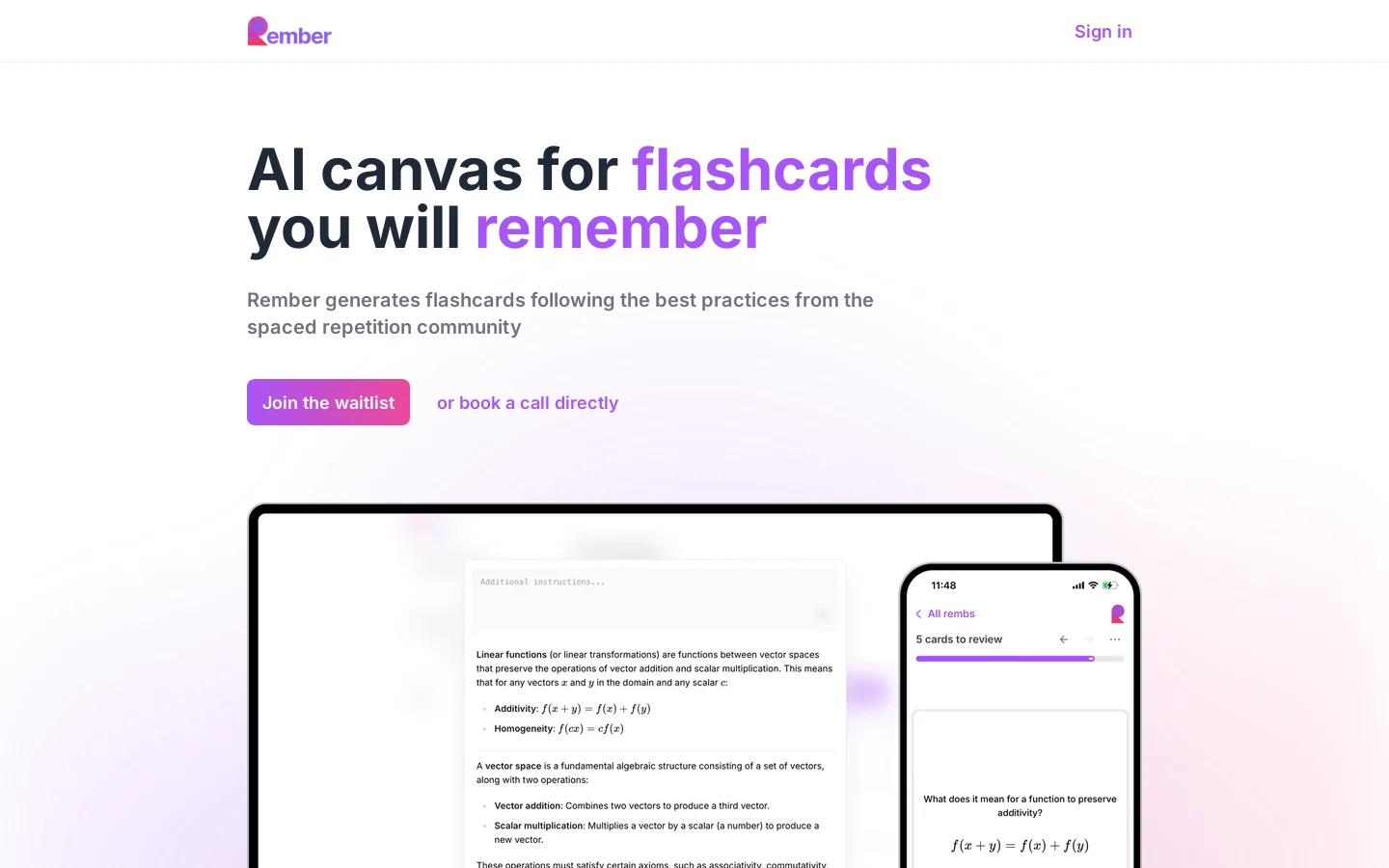 Rember Homepage screenshot