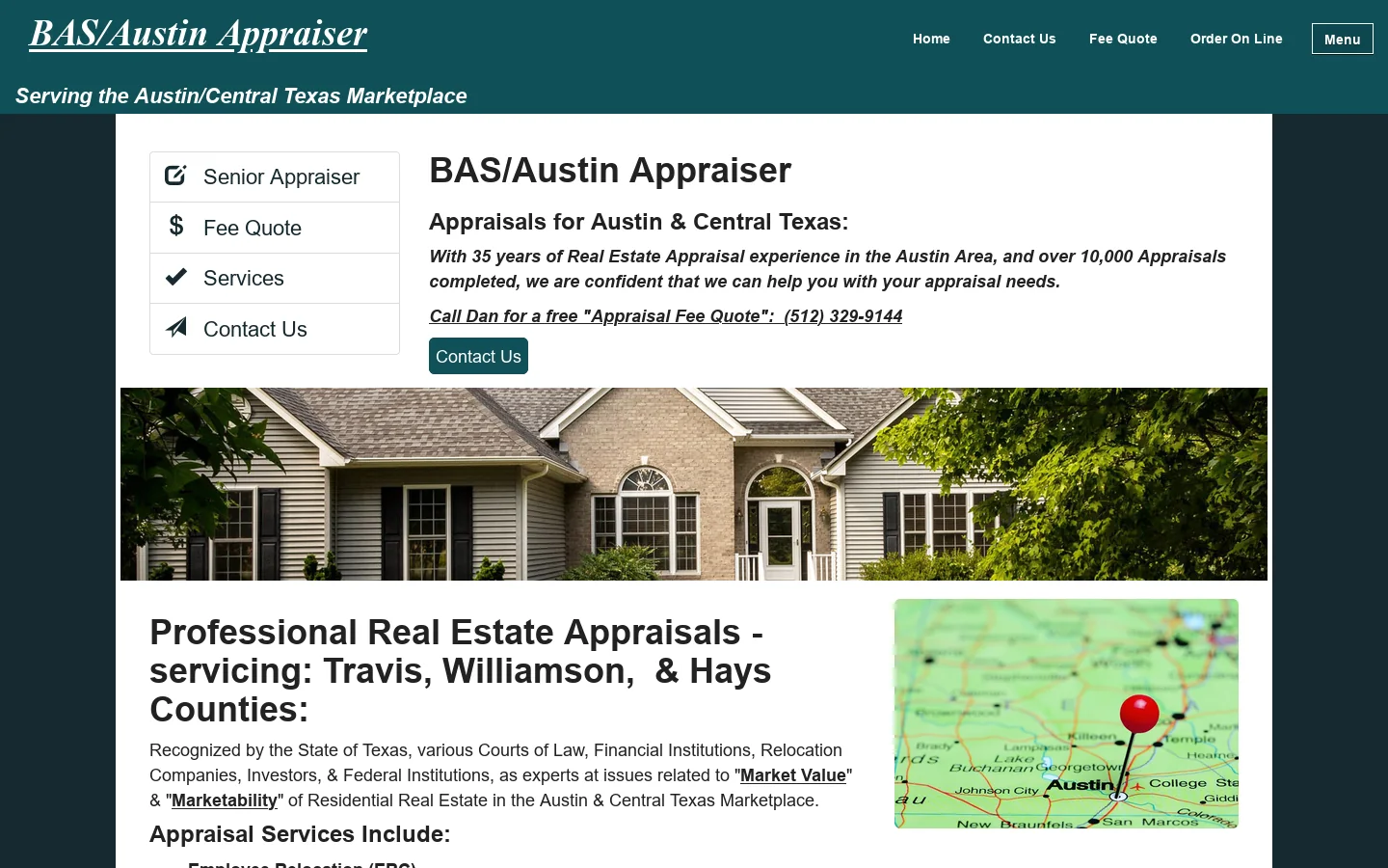 35 years appraising in Austin & Central Texas, servicing Travis County, Williamson County, & Hays County Homepage screenshot