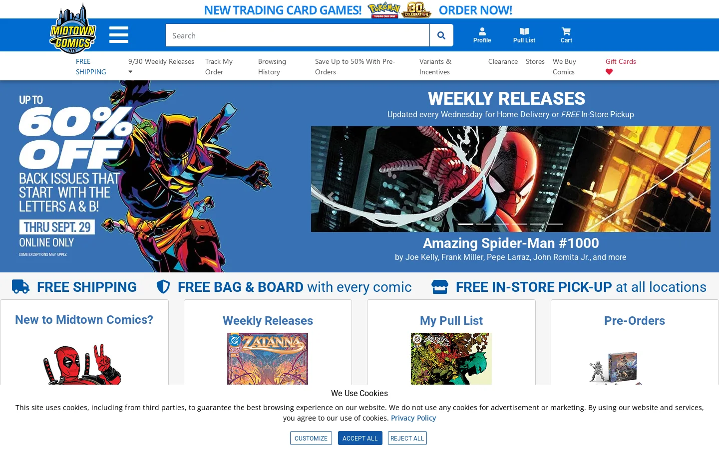 Midtown Comics Homepage screenshot