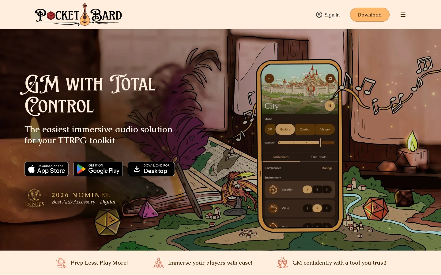 Pocket Bard Homepage screenshot
