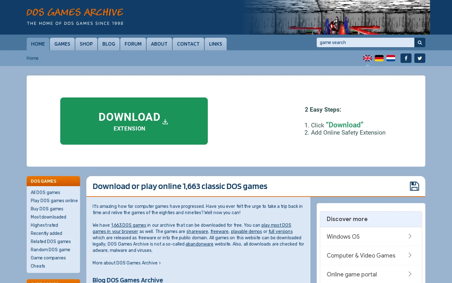 DOS Games Archive Homepage screenshot