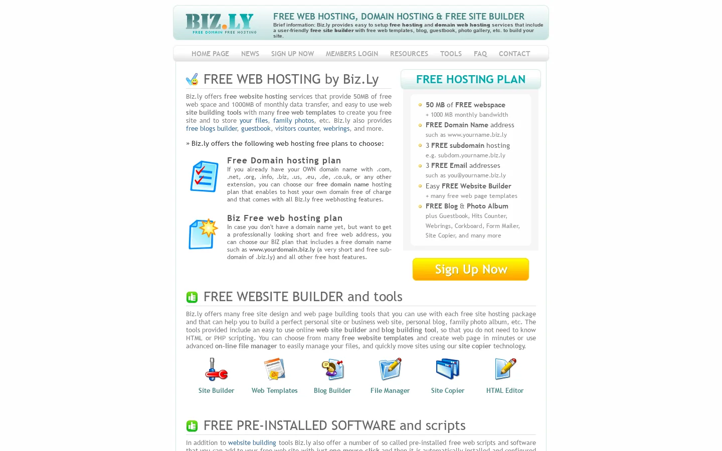 Biz.ly FREE web hosting, Domain hosting & Free Site builder Homepage screenshot