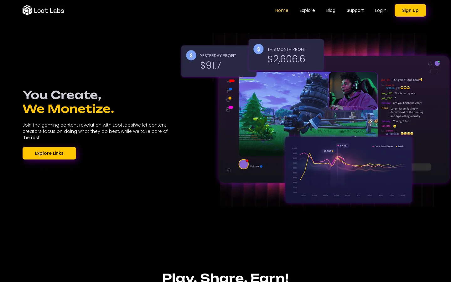 Monetize your Gaming Links Homepage screenshot