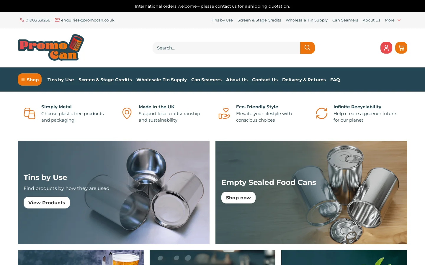 Tin Can Supplier | Metal Can Products & Open Top Food Cans Homepage screenshot