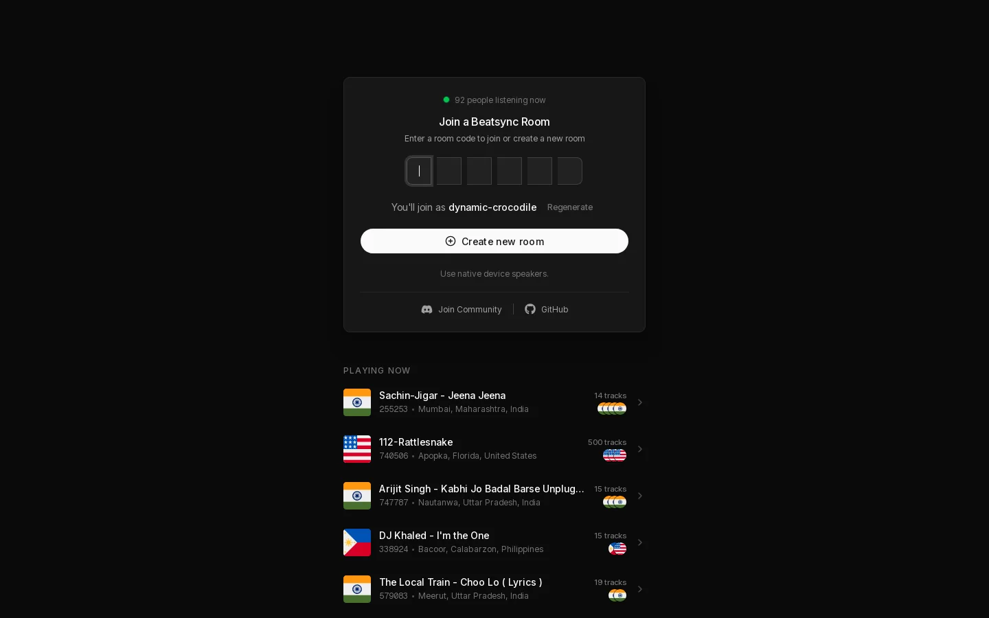Beatsync Homepage screenshot