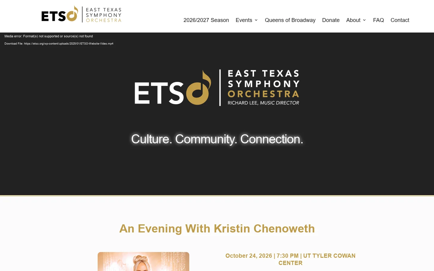 East Texas Symphony Orchestra | Music For Everyone Homepage screenshot
