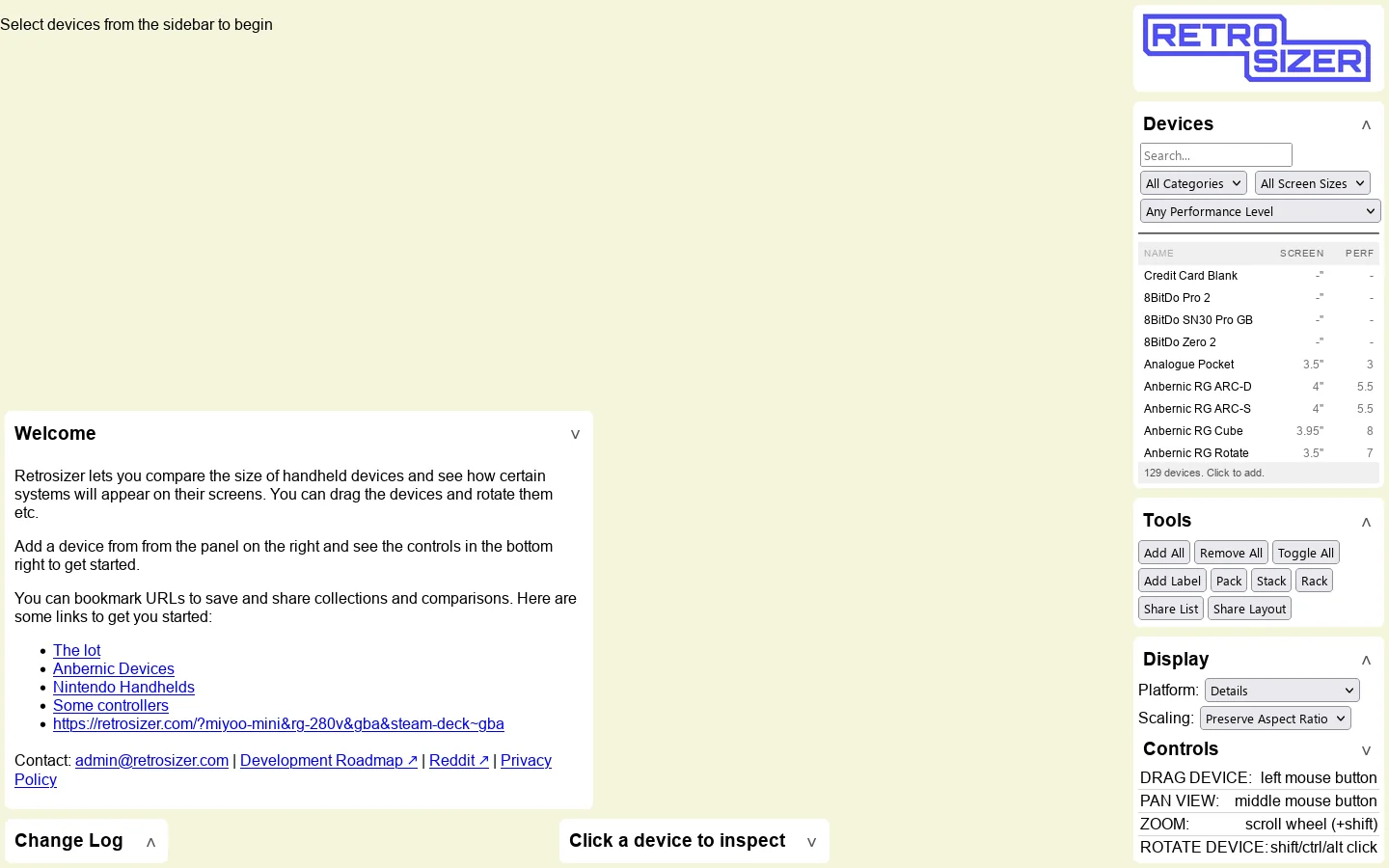 Retrosizer Homepage screenshot