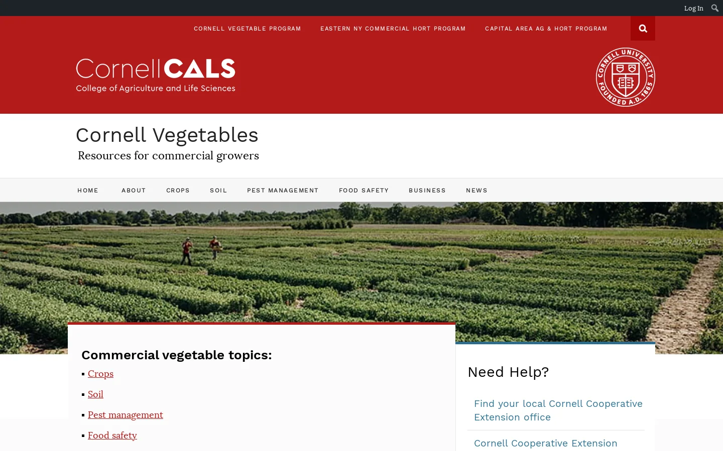 Cornell Vegetables | Resources for commercial growers Homepage screenshot