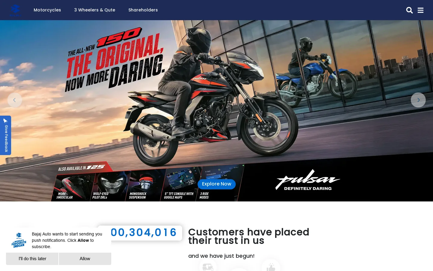 Bajaj Auto Homepage screenshot