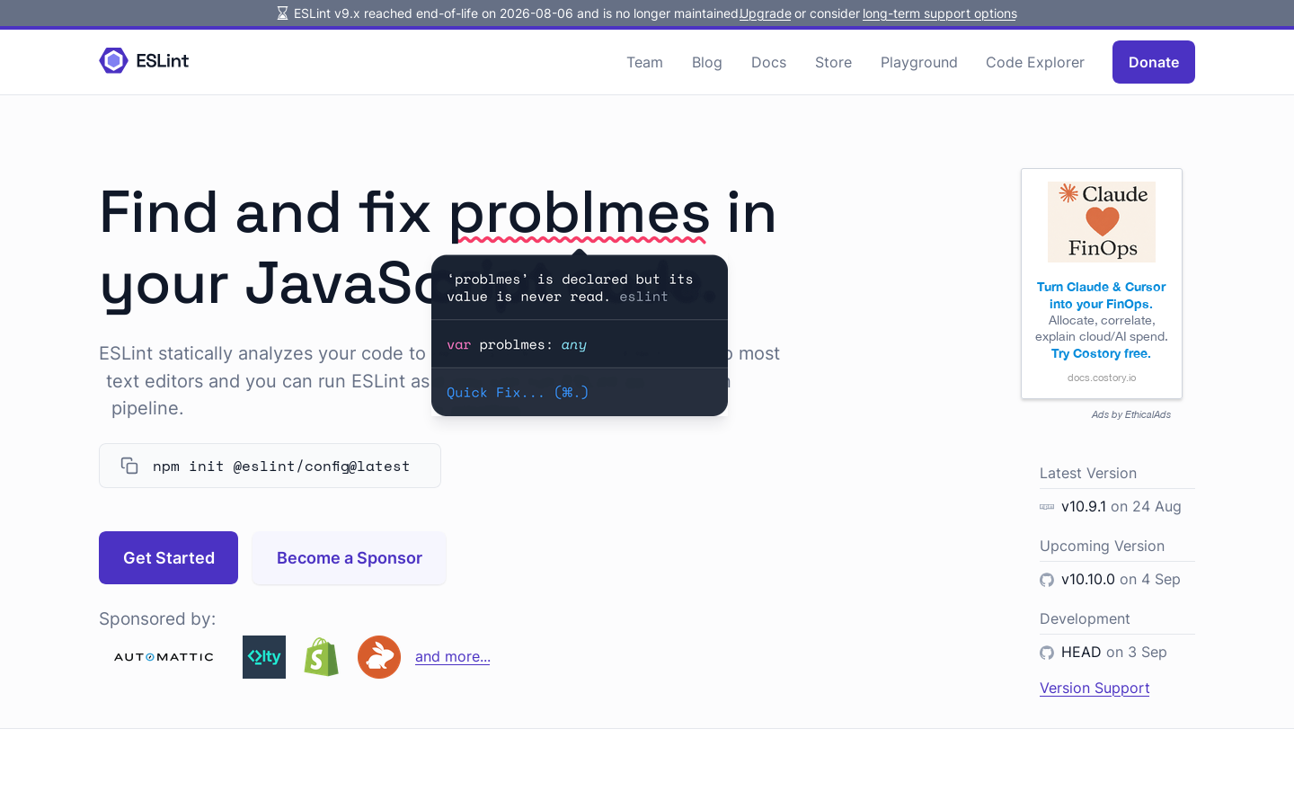 ESLint Homepage screenshot