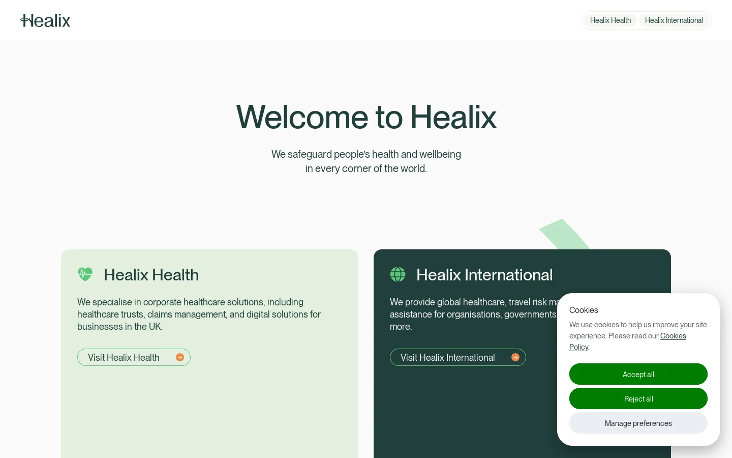 Healix Homepage screenshot