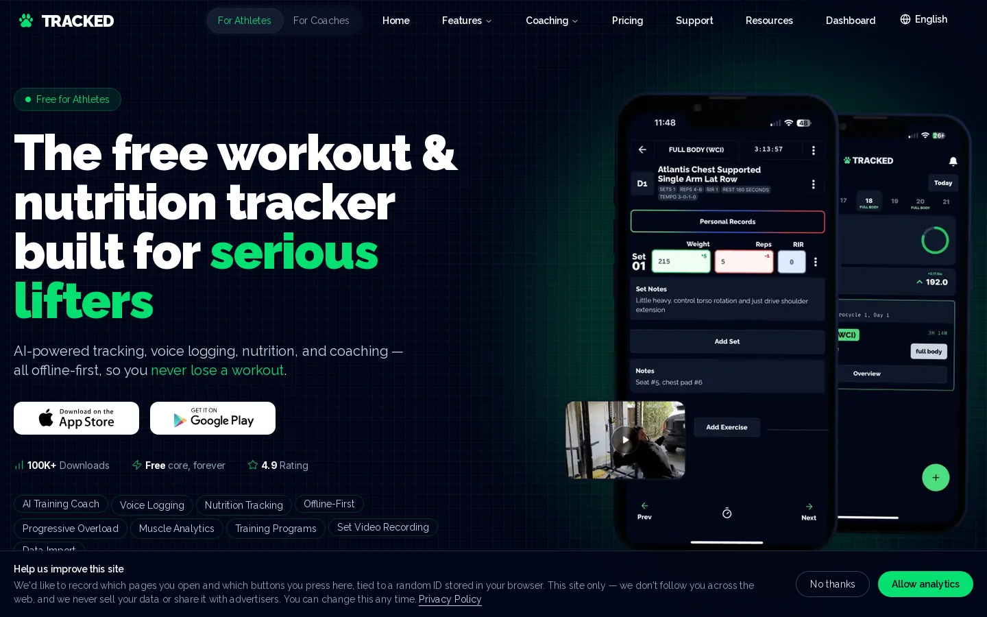 Tracked Homepage screenshot