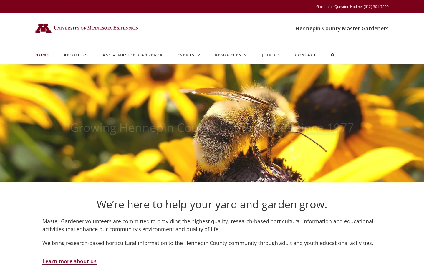 Hennepin County Master Gardeners – Got a gardening question? We can help! Call our hotline (612) 301-7590 Homepage screenshot