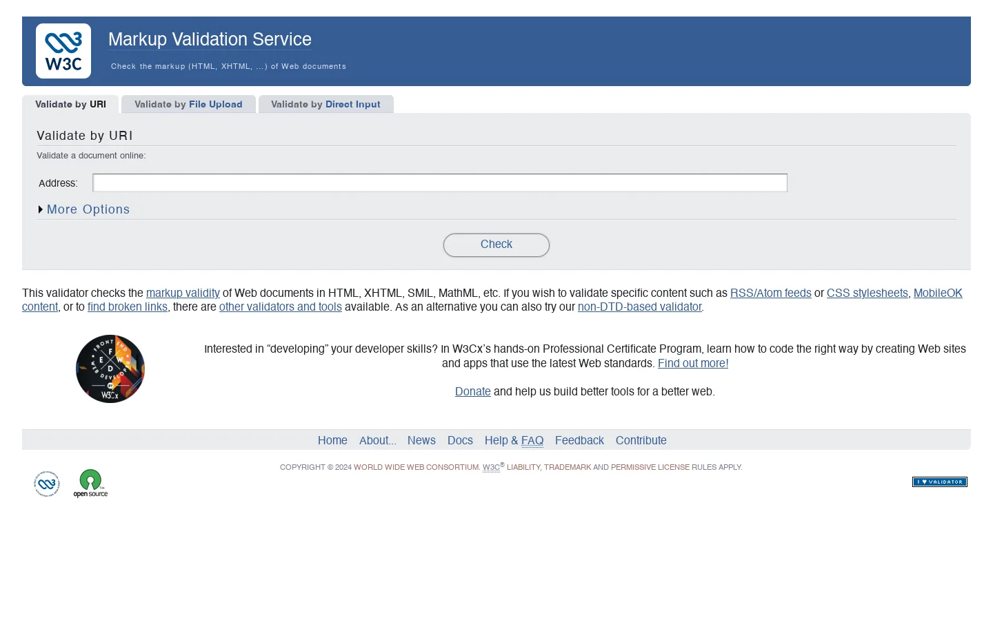 The W3C Markup Validation Service Homepage screenshot