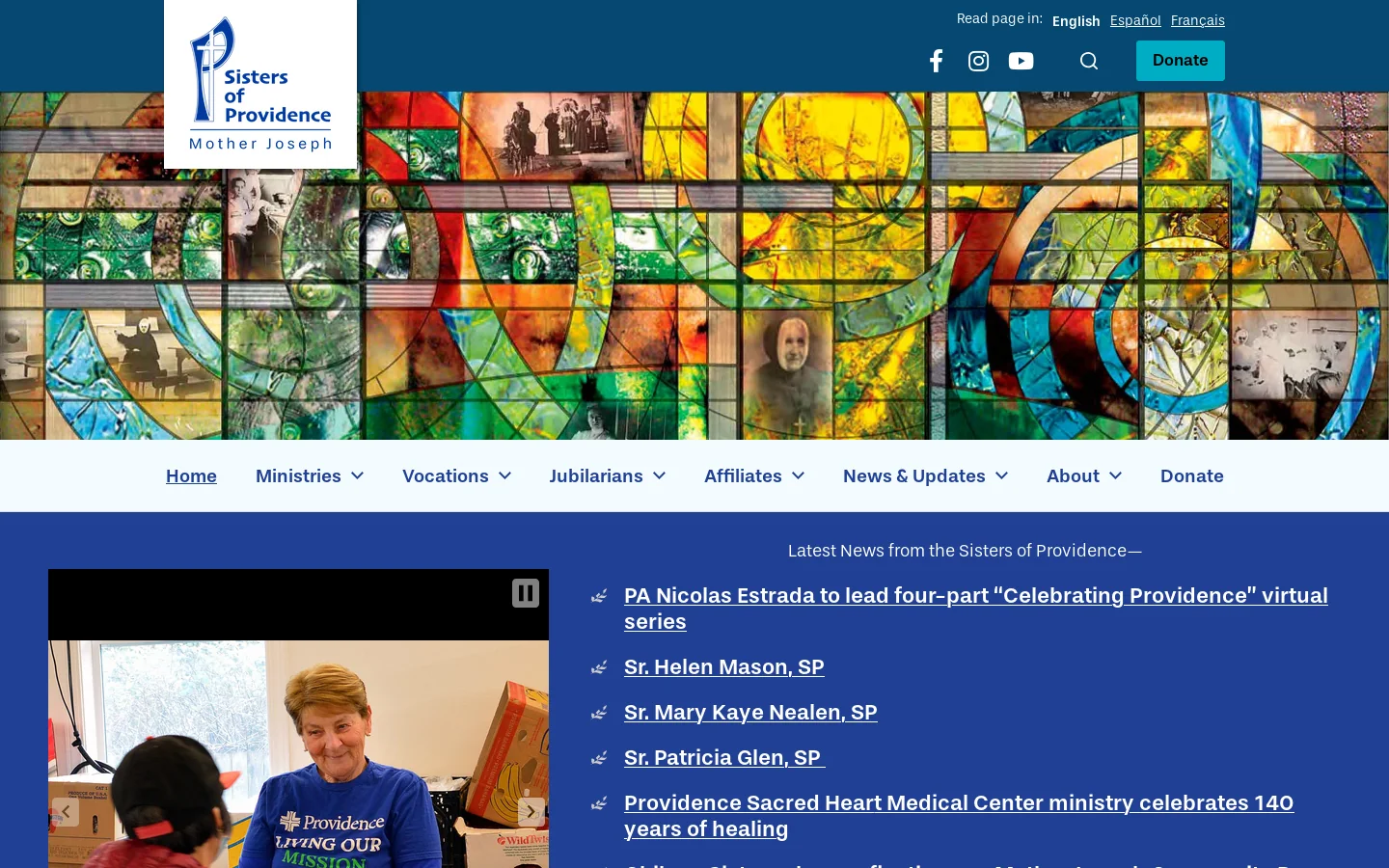 Sisters of Providence, Mother Joseph Homepage screenshot