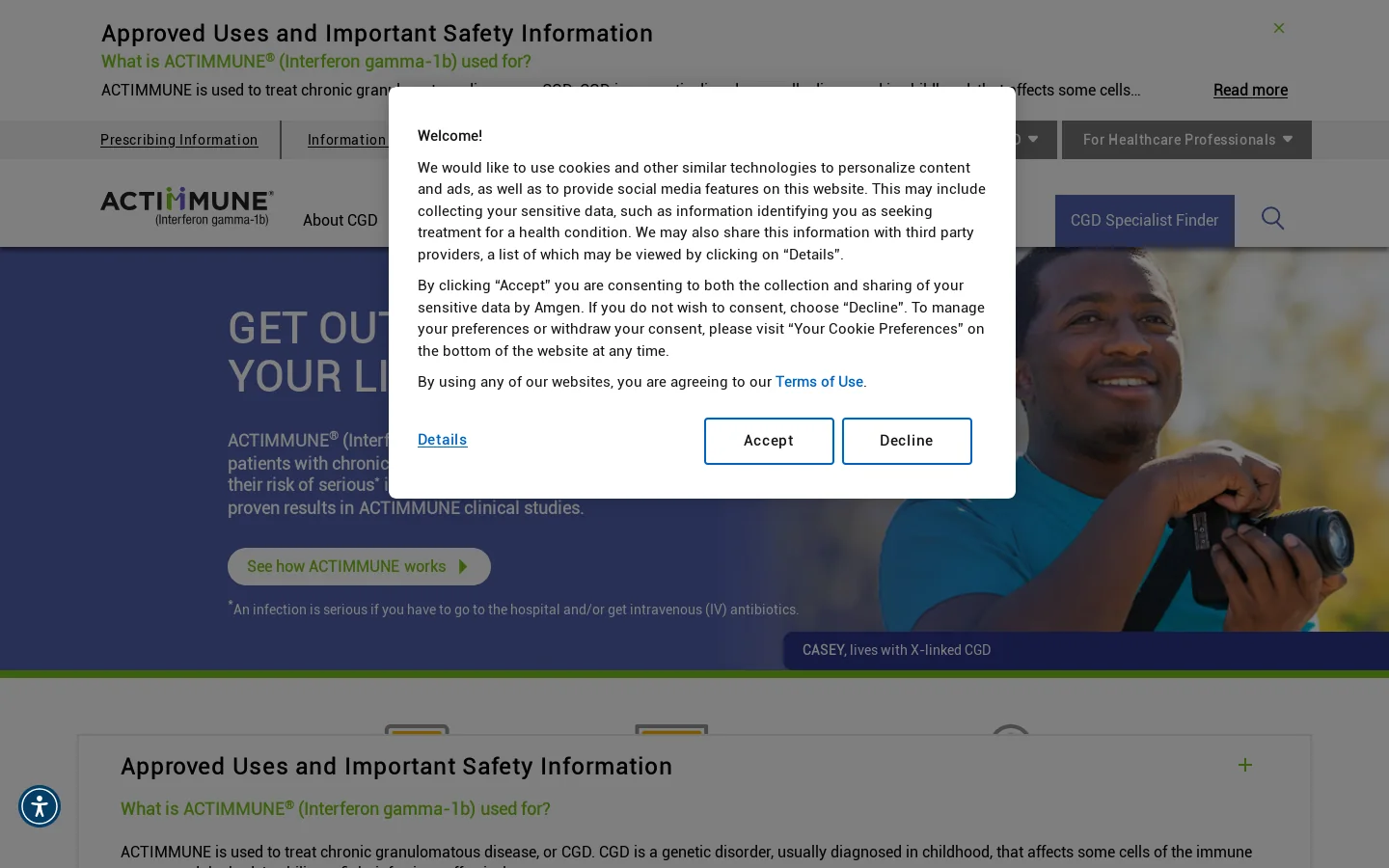 ACTIMMUNE® (Interferon gamma-1b) for CGD Homepage screenshot
