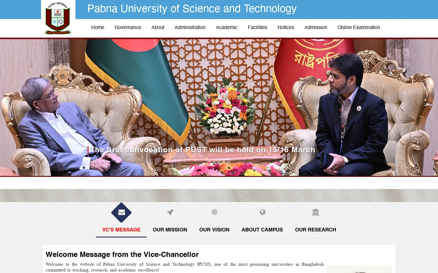 Pabna University of Science and Technology Homepage screenshot
