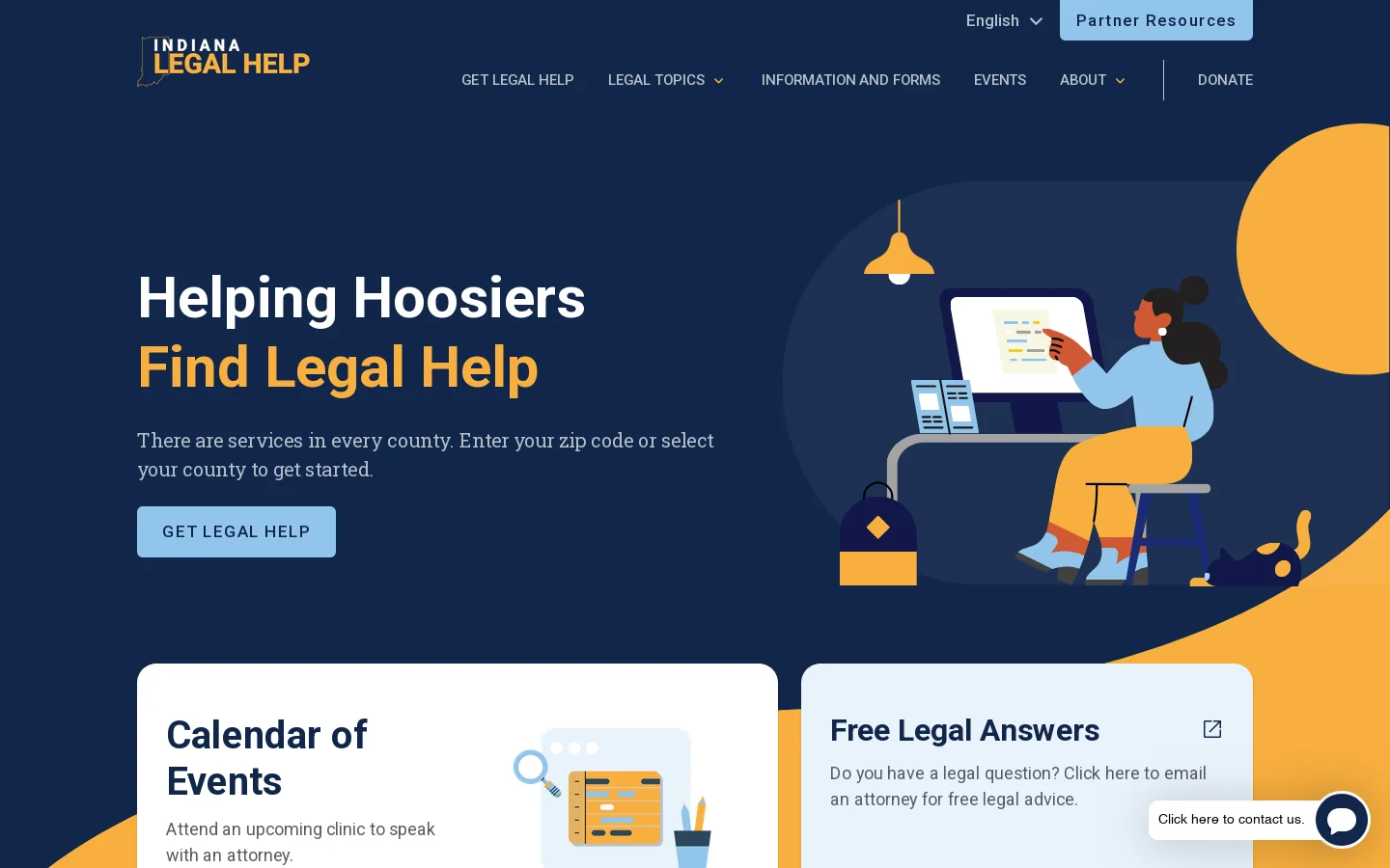 Indiana Legal Help Homepage screenshot