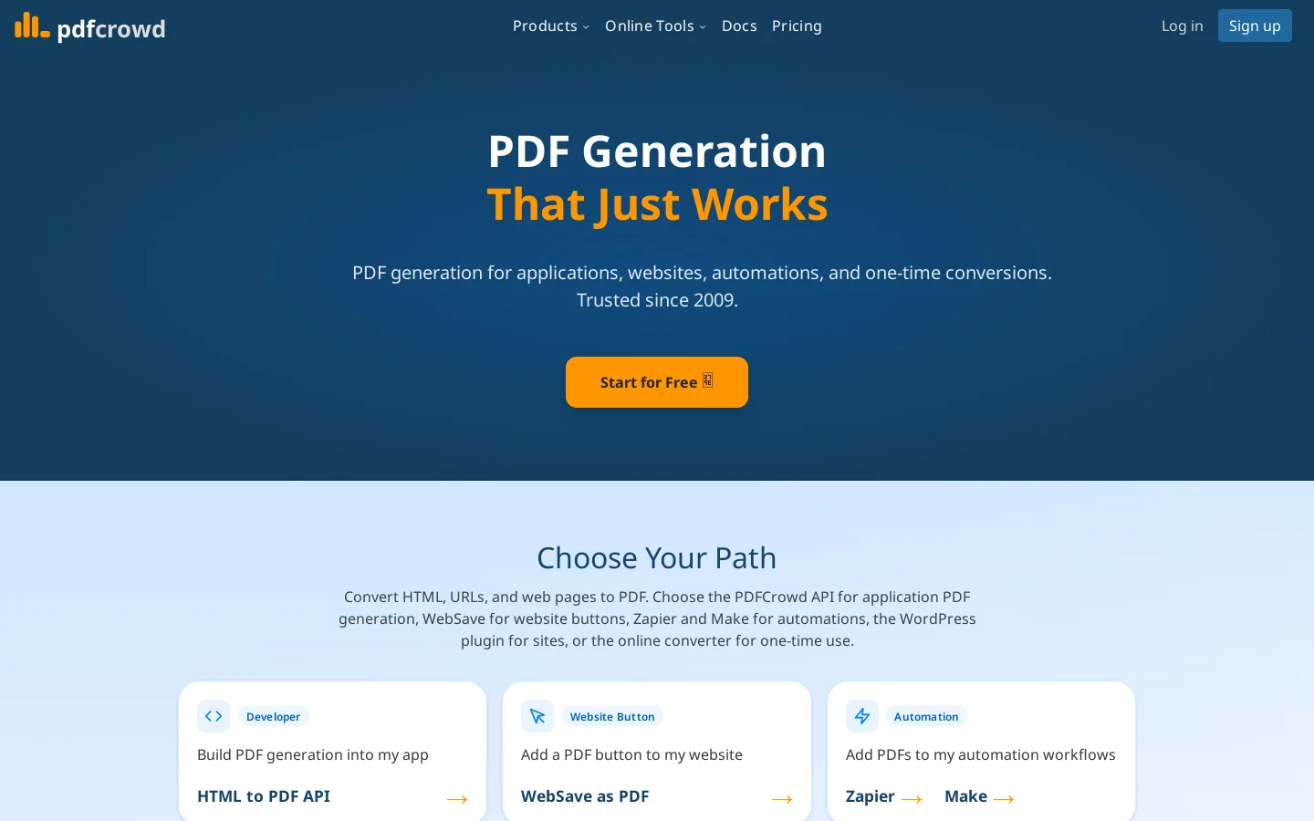 PDFCrowd Homepage screenshot