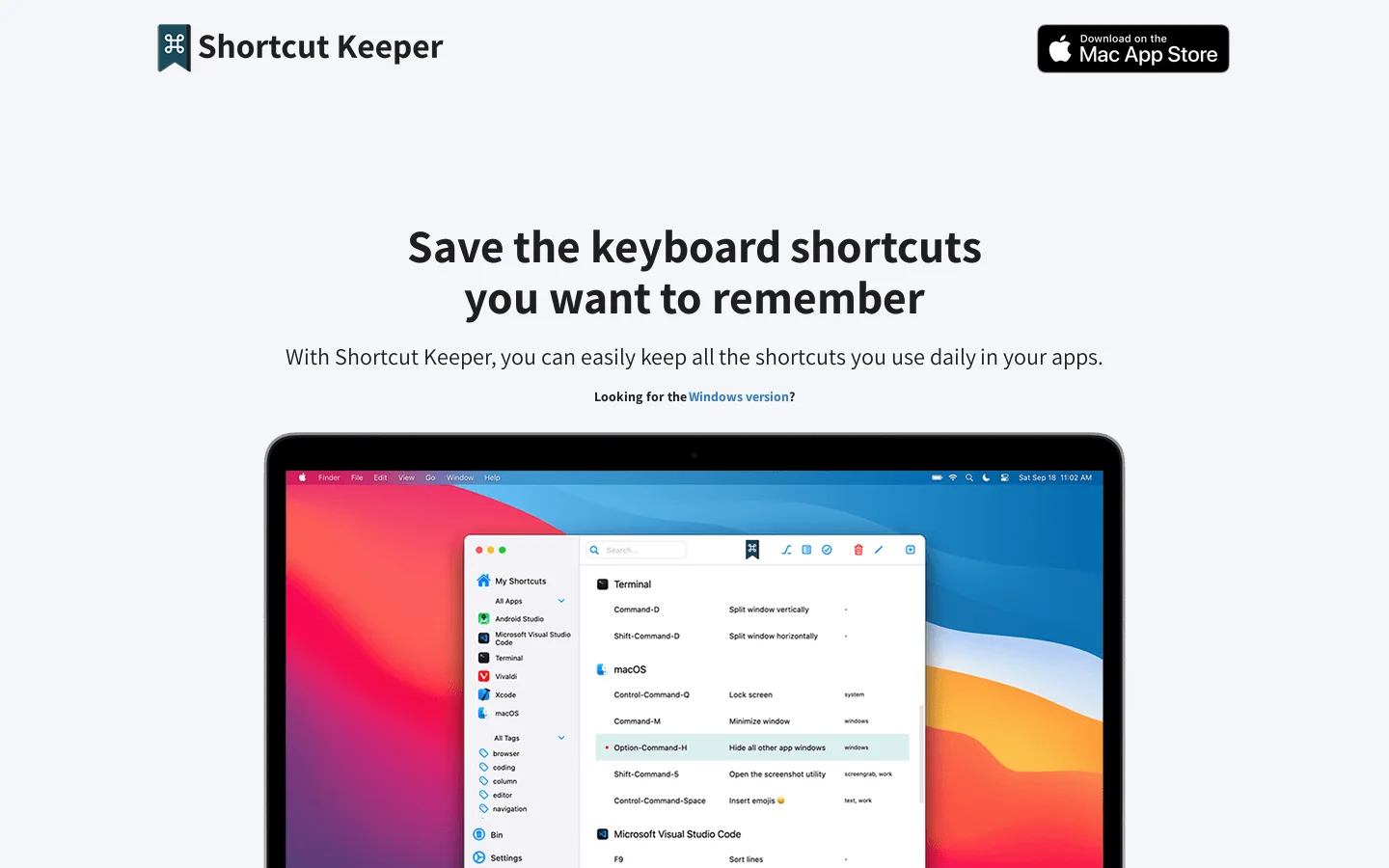 Shortcut Keeper Homepage screenshot
