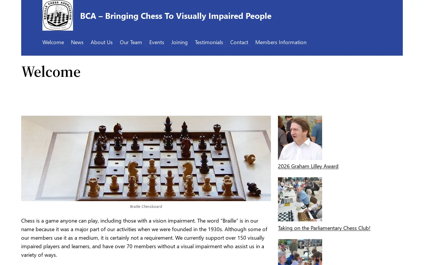 BCA – Bringing Chess To Visually Impaired People Homepage screenshot