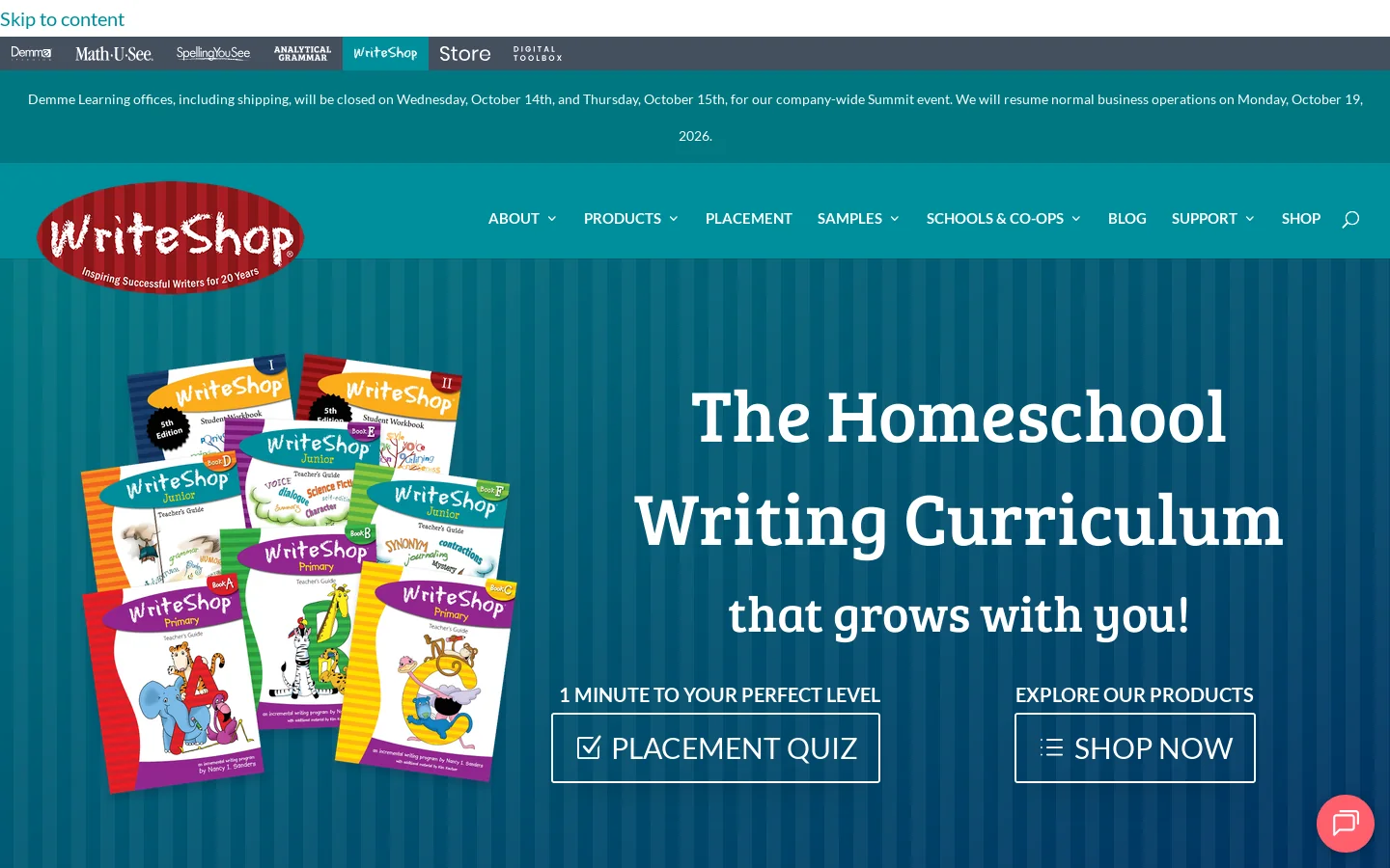 WriteShop Homepage screenshot