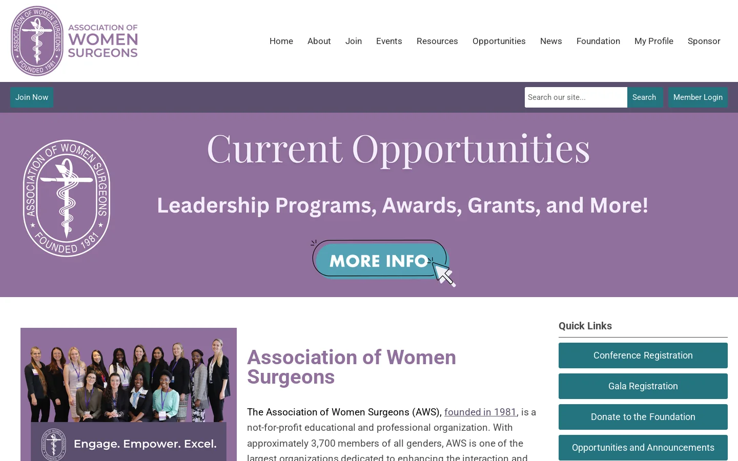 AWS - The Association of Women Surgeons Home Homepage screenshot